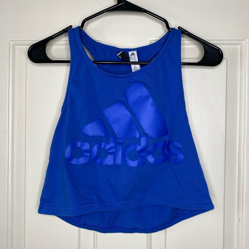 Adidas Tops Cropped Racerback athletic Tank Large Logo Blue Size XS